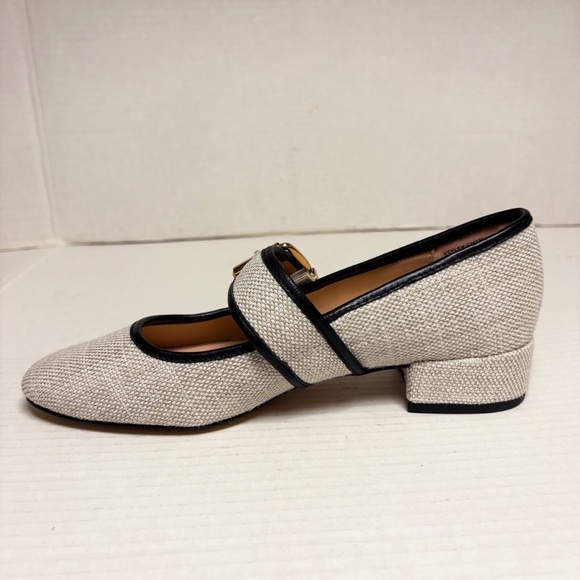 NWOB J. Crew Teagan Mary Jane Heels in Spanish Canvas Cream & Black - Picture 8 of 10